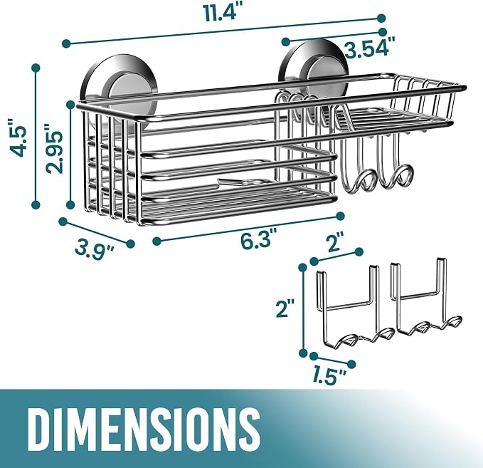 TAILI Shower Caddy Suction Cup with Hooks & Soap Holder, Heavy Duty Bathroom Shower Organizers, Removable Bathroom Shelves for Inside,Stainless Steel Bathroom Holder - Image 3