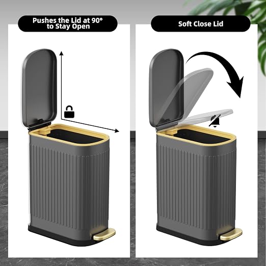 KSSKSS 2.6 Gallon Slim Bathroom Trash Can with Soft Close Lid, 10L Stainless Steel Garbage Can with Removable Liner Bucket, for Narrow Spaces, Bathroom, Bedroom (Gray) - Image 3