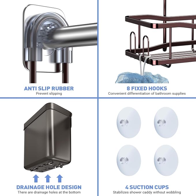 Aitatty Hanging Shower Caddy Bathroom Organizer: Rustproof Shower Shelf Racks Over Shower Head - No Drilling Inside Bath Shower Rack Shelves Over Showerhead for Shampoo with Soap Holder Bronze - Image 5