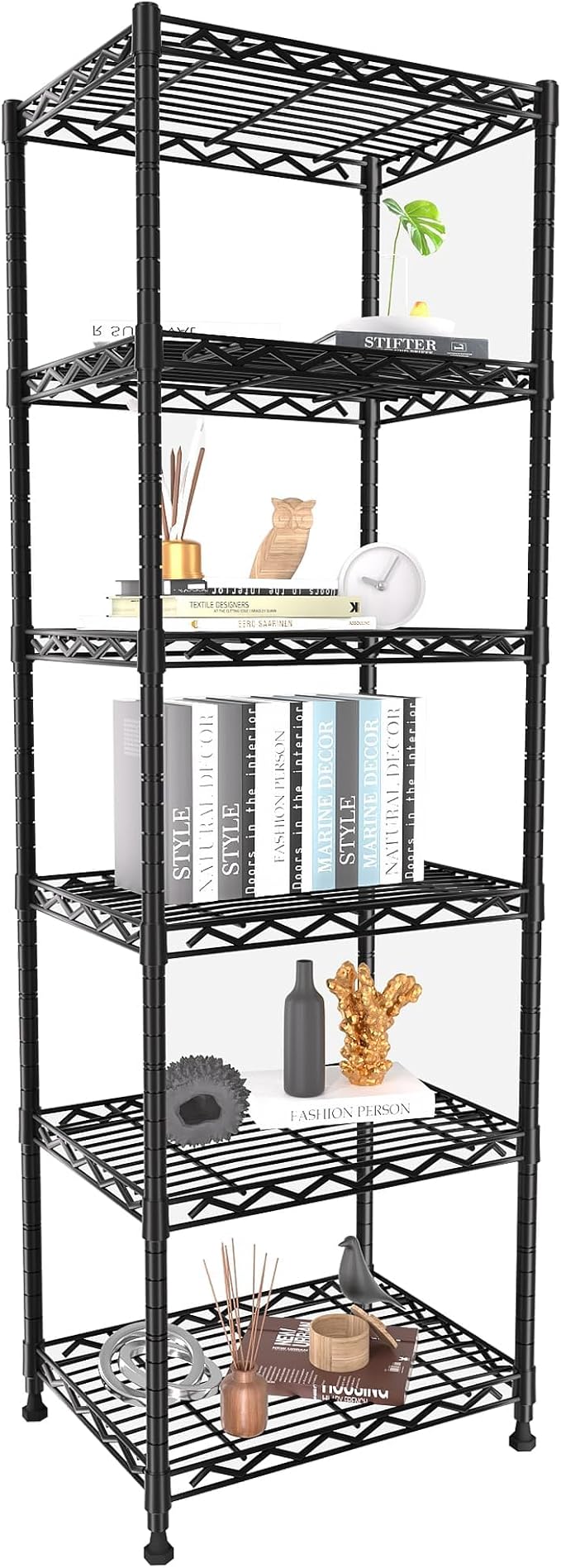 GIOTORENT 6-Tier Storage Shelves Standing Shelving Metal Units, Adjustable Height Wire Shelf Display Rack for Pantry Laundry Bathroom Kitchen 16.6” x 11.8” x 63”, Black by GIOTORENT