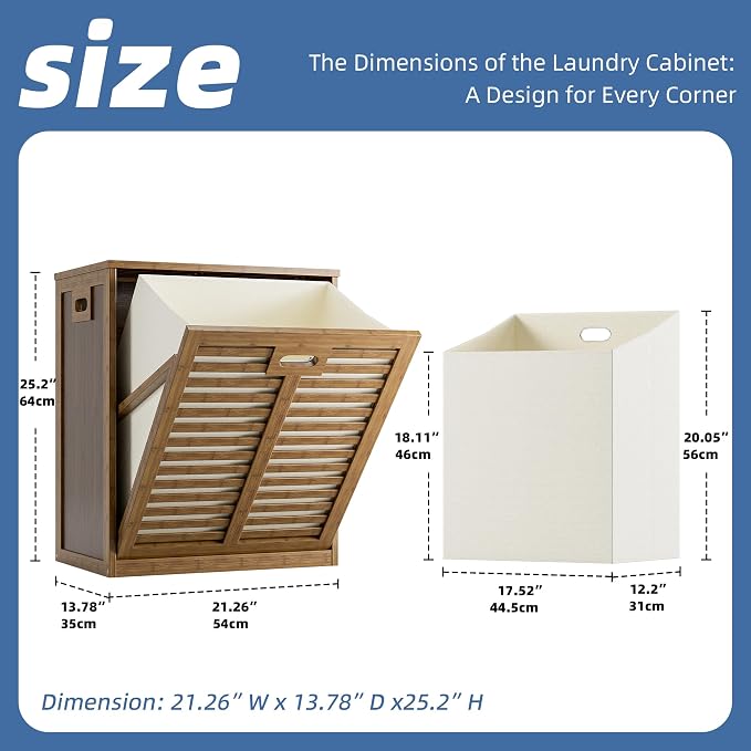 HITNET Bamboo Tilt Out Laundry Hamper, Bathroom Storage Cabinet with Hidden Removable Basket and 3 Sides Cutout Handles, Freestanding Hamper Organizer for Dirty Clothes, Walnut - Image 3