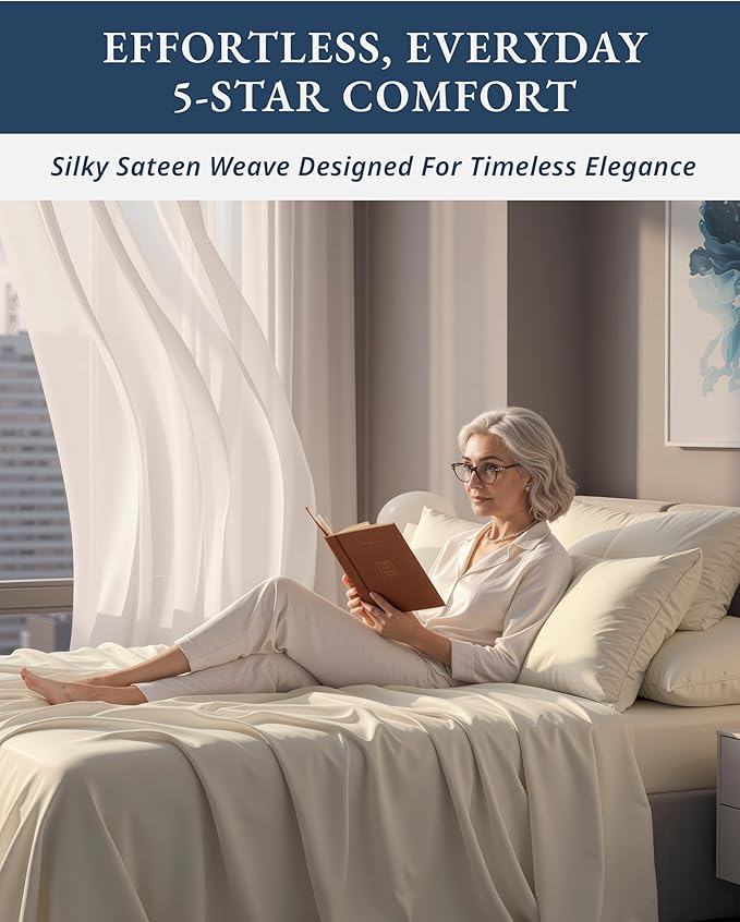 LANE LINEN 100% Egyptian Cotton Split King Bed Sheets for Adjustable Beds Soft & Comfy Sateen Weave for Silky Smooth Finish, Available in Variety of Colors - Ivory