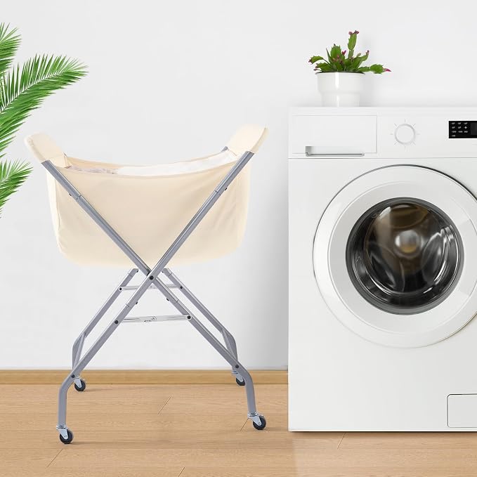 ELYKEN Laundry Cart with Wheels, 33”H Easy Rolling Laundry Hamper with Removable Liner Bag, Sturdy Metal Frame Clothes Basket with 4 Casters and 2 Brakes - Image 2