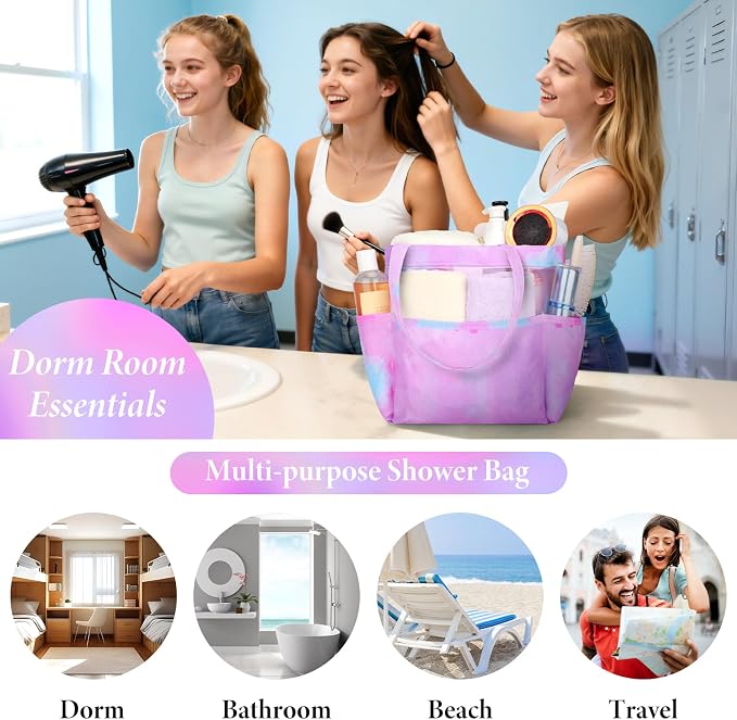 Attmu Mesh Shower Caddy Portable, Quick Dry Hanging Shower Tote Bag for College Dorm Room Essentials, Large Capacity Caddy Dorm for Bathroom Gym Swimming - Image 2