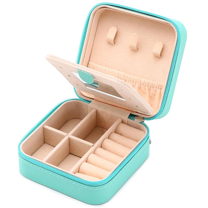 Neveika Jewelry Box with Mirror,Small Jewelry Organizer Box，Travel Jewelry Case for Women，Gift Jewelry Boxes for Female Girls (mirror blue) - Image 7
