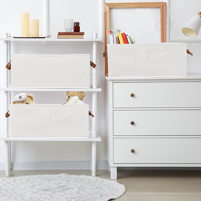 Fordonral Pack of 3 Large Capacity Storage Bins Closet Organizer System, Sturdy Foldable Boxes for Organizing Clothing, Sheets, Toys, Books - Shelf Shelves Basket Bin Linen White - Image 4