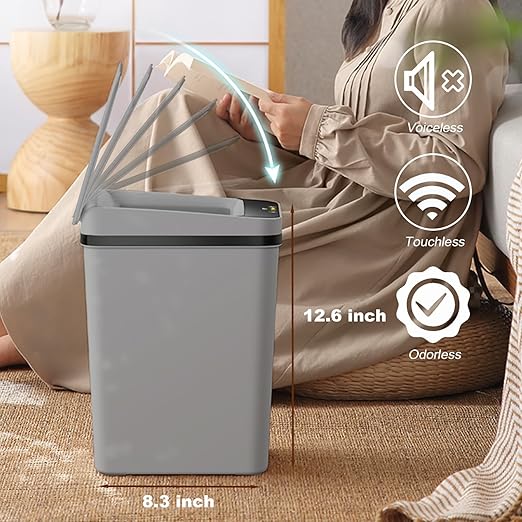 Yatmung 2 Pack - 2.5 Gallon Motion Sensor Bathroom Trash Can - Slim Smart Trash Cans - Skinny Trash Bin with Lid - Electric, Narrow, Plastic, Auto Open - Small Automatic Garbage Can (Grey) - Image 5