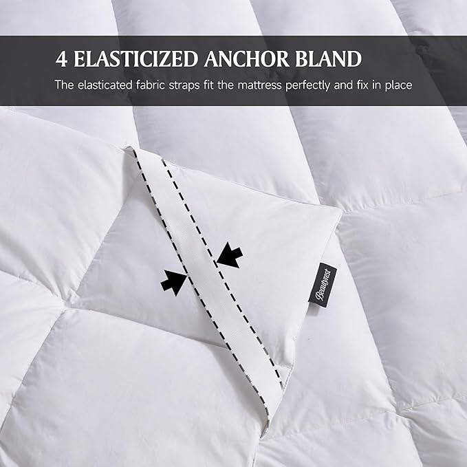 Beautyrest White Feather Down Mattress Pad Full Size - 233 Thread Count Tencel/Cotton Blend Featherbed Cover with Elasticized Anchor Bands Mattress Pad