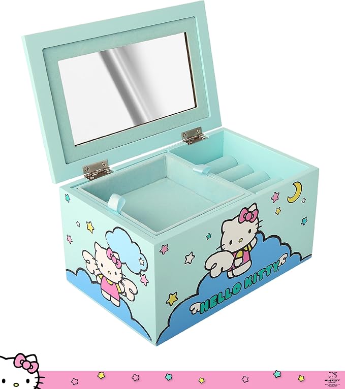 Hello Kitty Jewelry Box with Tray and Storage Official License, Blue Jewelry Box, Wood Jewelry Organizer, Sanrio Gifts (Blue) - Image 4