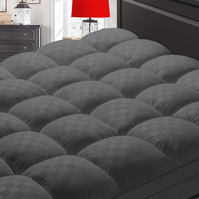 Mattress Topper Cal King,Extra Thick Mattress Pad Cover for Back Pain,Cooling Mattress Protector with 8-21 Inch Deep Pocket,Overfilled Down Alternative Filling,Grey