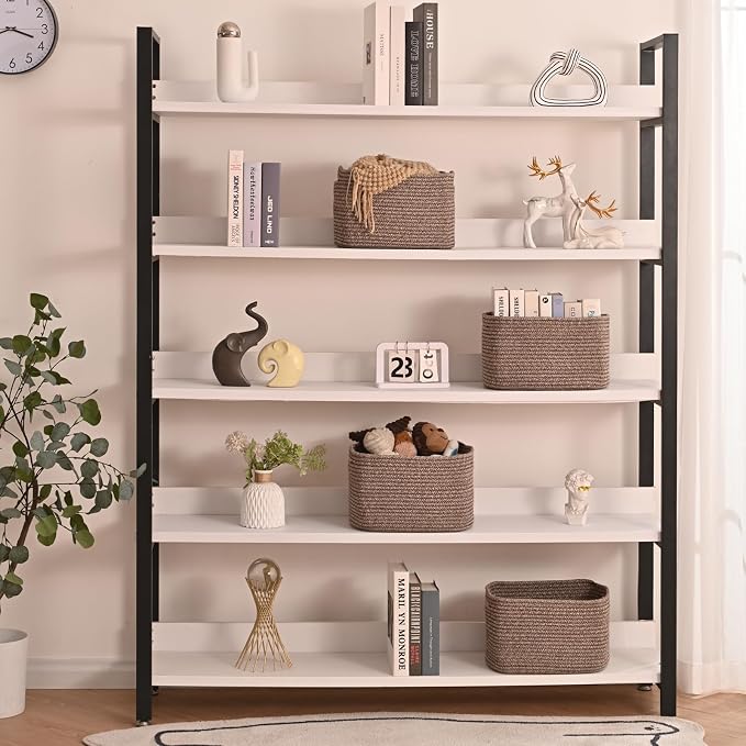 ICERZCZ Storage Baskets for Shelves Organizing, Woven Cotton Rope Baskets for Storage, Book Basket, Decorative Shelf Basket, 12.5"Lx9.1''Wx7.9''H (4 Packs) Dark Brown - Image 2