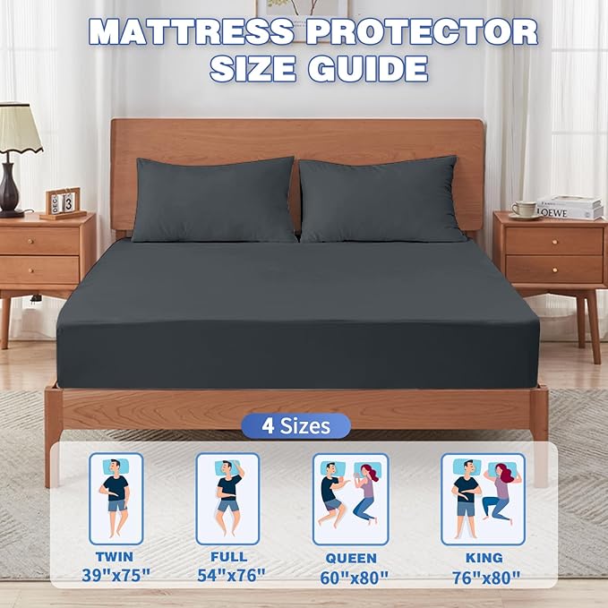 King Mattress Protector, Waterproof Mattress Cover with 18" Deep Pocket Bed Cover, Fitted Sheet Style Noiseless Breathable Machine Washable, Dark Gray (76"x80")