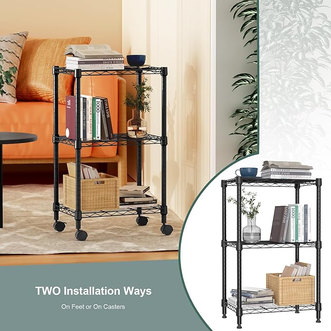 M MZG 3 Tier Shelf Metal Storage Shelves Wire Rack Closet Organizers with Wheel for Garage Kitchen Bathroom Laundry Black 11.8" D x 17.7" W x 29.8" H - Image 7
