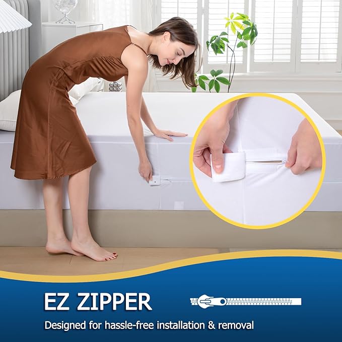 Twin Zippered Mattress Encasement, Waterproof Zipper Mattress Protector, Breathable, Noiseless, Machine-Washable Zip Mattress Cover?Fitting 7" - 13" Deep Mattress