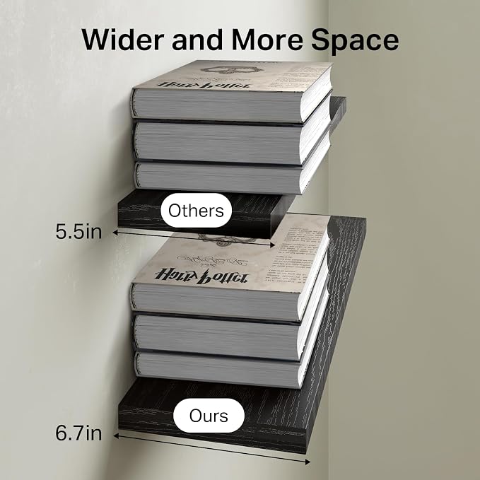 BAYKA Floating Shelves for Wall, Set of 3, 22.5 Inches Wall Mounted Rustic Wood Shelves for Bathroom, Bedroom, Living Room or Kitchen Decor, Storage for Books, Lego, Plants, Daily Necessities, Black - Image 6
