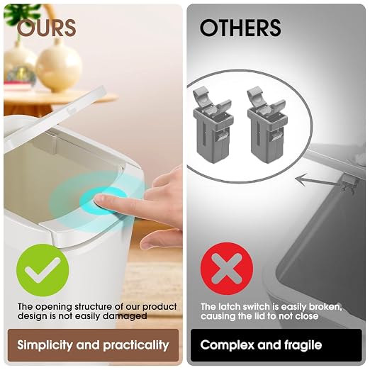 CEROELDA 3 Pack Bathroom Trash Can with Lid, 10L/2.6 Gal Small Garbage Can with Press Top Lid, Slim Plastic Waste Basket for Toilet, Office, Bedroom (White, 3 Pack) - Image 3