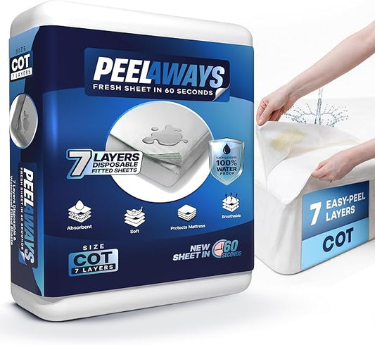Peelaways Incontinence Bed Sheets–Disposable Waterproof Bed Sheets for Incontinence & Bedwetting | 7-Layer Peel-Away Fitted Sheets for Caregivers & Elderly Care|Soft, BRE