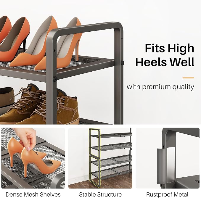 SNTD Shoe Rack - Expandable Shoe Organizer for Closet, Adjustable Metal Shoe Shelf Storage, Stackable Long Shoe Stand Holder for Garage, Entryway, Door Entrance (Grey, 4-Tier) - Image 5