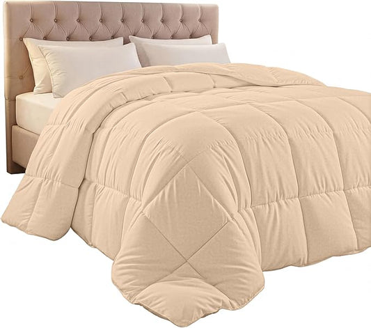 Utopia Bedding Queen Comforter Duvet Insert, Quilted Beige Comforter with Corner Tabs, Box Stitched Down Alternative Comforters Queen Size 88 x88 inches