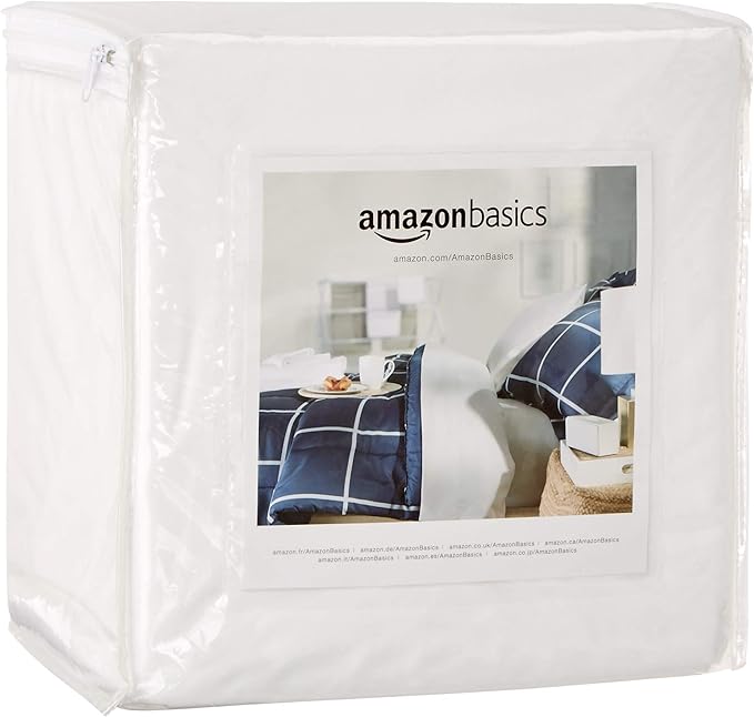 Amazon Basics Waterproof Mattress and Box Spring Protector, Zipper Enclosed Cover to Protect Against Liquid Spills, 12â€œ to 18" Depth, Queen, White