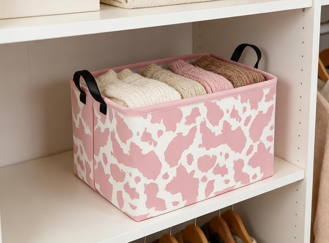 Rectangular Cow Baskets Pink Basket Cute Storage Bins Organizer Box Girls Room Decor for Home.(Pink cow) - Image 4
