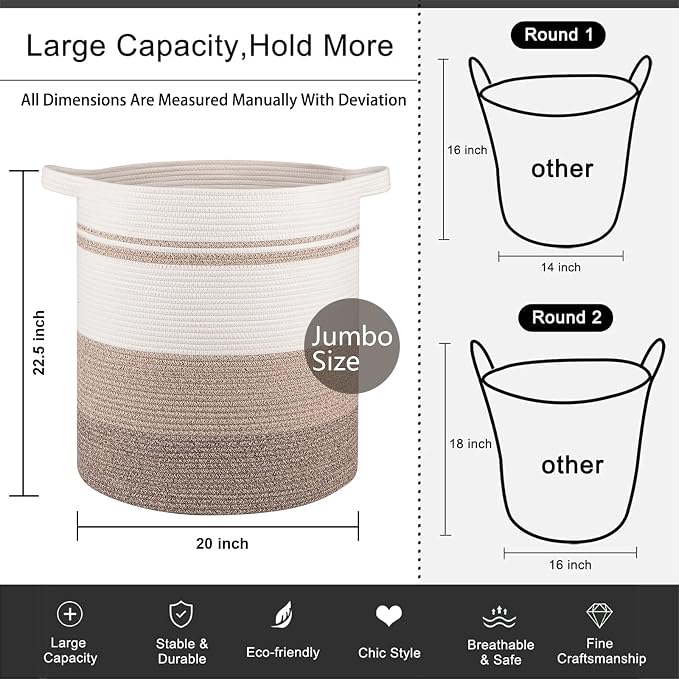 OIAHOMY 115L Laundry Baskets Hamper with Handles, Decorative Basket for Living room, Woven Storage Basket for Toys Bin,Pillows, Blankets, Clothes-20x22.5in-Gradient Yellow - Image 4