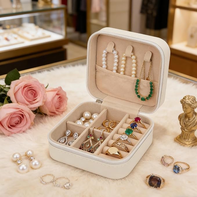 First Communion Travel Jewelry Box, Small Zippered Jewelry Case with Soft Lining, White Square Keepsake Box for Rings Earrings Necklaces, Religious Keepsake Gift for Baptism or Wedding (1, White) - Image 7