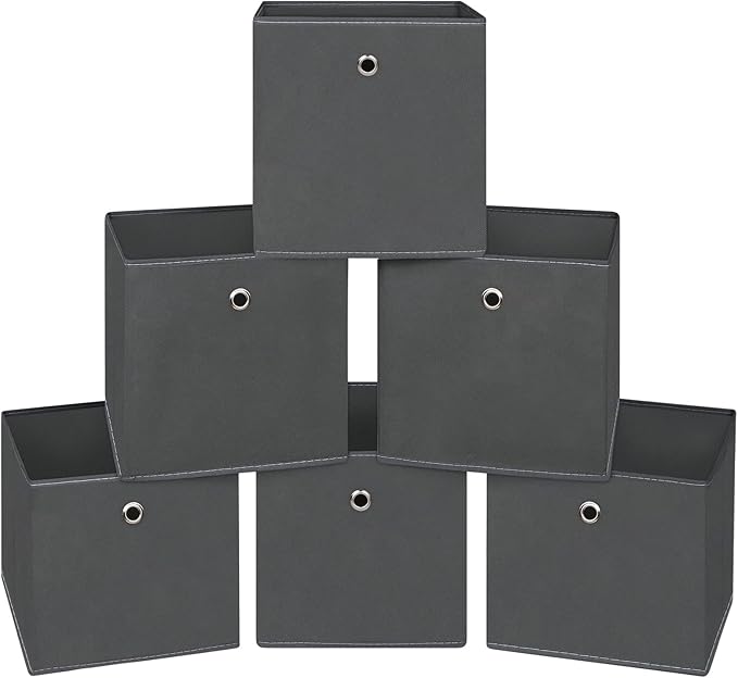 Foldable Storage Cubes Bins ,11 Inch Cloth Storage Cube Fabric Storage Box Cubes Organizer Baskets with Dual Handles for Home Organizer Set of 6 (Grey) by NieEnjoy