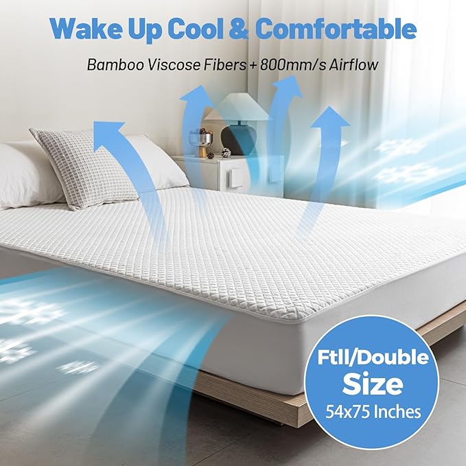 Premium Bamboo Mattress Protector – Full Size, Waterproof, & Ultra Soft Breathable Noiseless Washable Bed Mattress Cover for Comfort & Protection MC02FULL-T