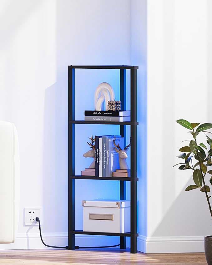 TUTOTAK Corner Shelf, 4-Tier Corner Bookshelf for Small Space, Narrow Display Corner Shelf Stand with Storage Rack, for Living Room, Bedroom, Black BS05BK004L - Image 9