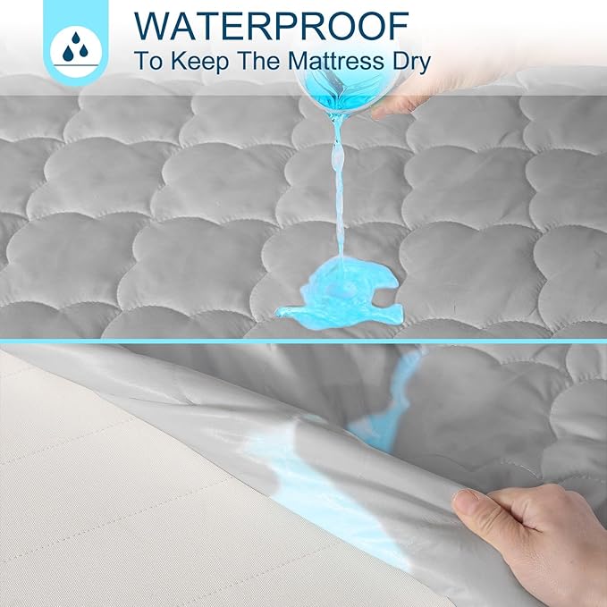 Twin Air Bed Mattress Pad with 15-24 Inch Deep Pockets - Waterproof Protector for Warm Sleep & Cold Air Insulation,Perfect for Camping, Guest Bed, Pets & Overnight Visitors-Gray