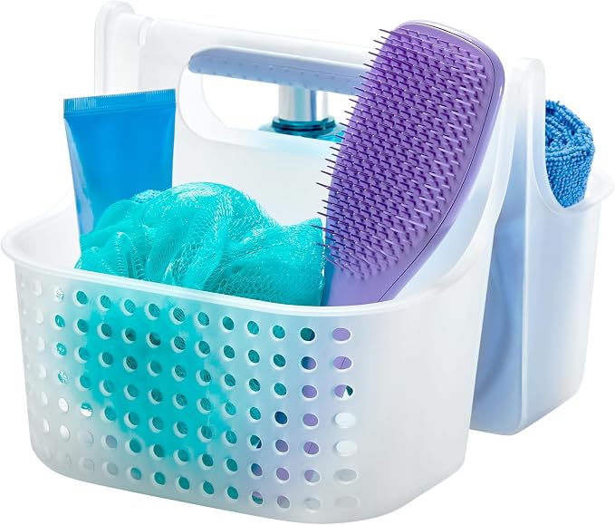 madesmart Portable Shower Caddy, Hold Soap, Shampoo, Hair Supplies and Beauty Products, Cleaning Supplies Organizer for Home, Dorm, Plastic Shower Tote, Soft Handle, Blue by madesmart%C2%AE