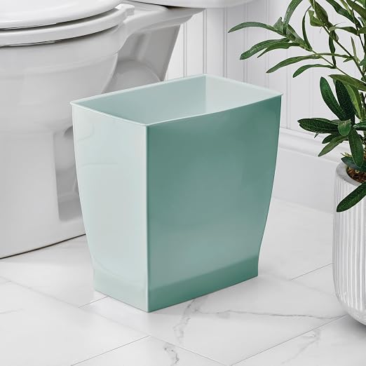 iDesign Small Plastic Bathroom Trash Can, Slim Rectangle Garbage Bin for Bedroom, Office, Dorm, Soft Aqua Blue - Image 3