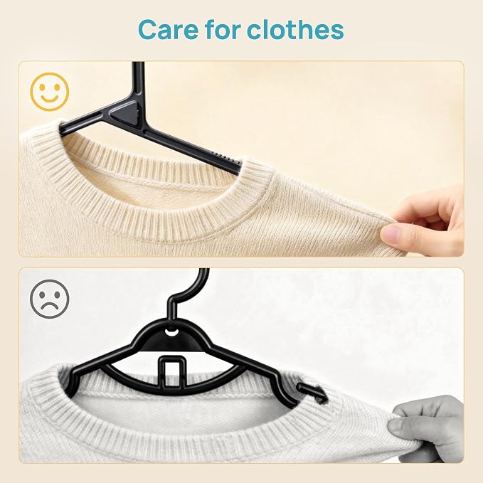 Vtopmart 60 Pack Plastic Clothes Hangers, 16.7in Standard StackFit Hangers for T-Shirt, Coats, Jackets, Sweaters, Non-Slip Slim Hanger with Hooks, Space-Saving in Closet, Durable Clothes Organizers - Image 8