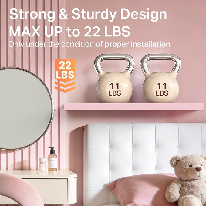 BAYKA Pink Floating Shelves for Wall Set of 3, 15.7in Wood Wall Shelves for Bathroom, Bedroom, Living Room Decor Organize, Hanging Shelf for Books/Storage/Display with 22lbs Capacity - Image 4