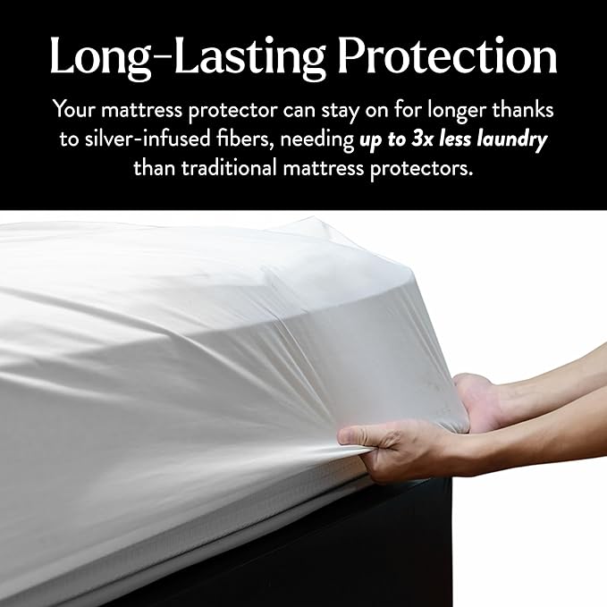 Miracle Made Mattress Protector – Silver-Treated Cotton Fabric – Water-Resistant, Breathable, Fresher-Feeling Cover – Compatible with 3-Temperature Zone Comforter, Cali King, White