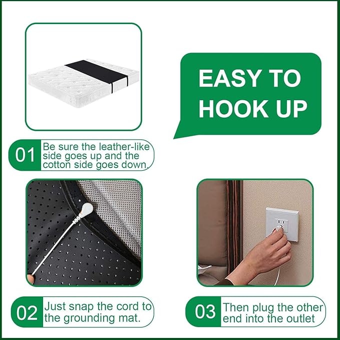 Grounding Mat Sleep Mat Kit, Grounding Mattress Cover Mat Grounding Mat Earth Connected Conductive Carbon Leatherette for Better Sleep, Relieve Pain 54‘’ * 71‘’