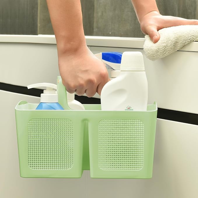 ALINK Portable Shower Caddy Basket with Compartments, Plastic Divided Cleaning Caddy Organizer Storage Tote with Handle for Bathroom, College, Dorm Room Essentials - Green - Image 4