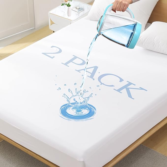 Softhour Queen Size Waterproof Mattress Protector, 2 Pack, Stretch to 21'' Deep Pocket, Soft Breathable, Noiseless, Ideal for Home & Commercial Use