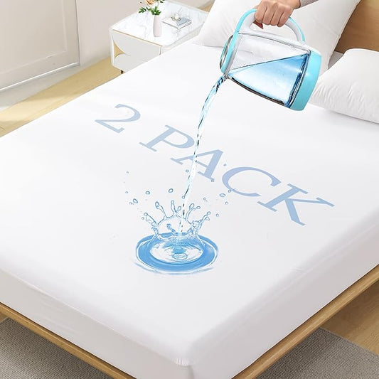 Softhour Queen Size Waterproof Mattress Protector, 2 Pack, Stretch to 21'' Deep Pocket, Soft Breathable, Noiseless, Ideal for Home & Commercial Use