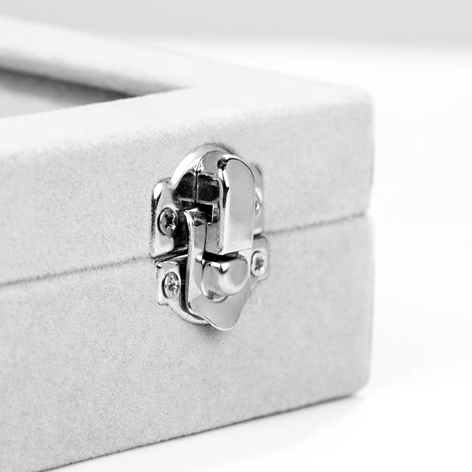 Jewelry Box Rings Organizer Tray 7 Slots Velvet Jewelry Earring Storage Box With Transparent Lid Jewelry Display Case for Girls Women (Gray) - Image 5