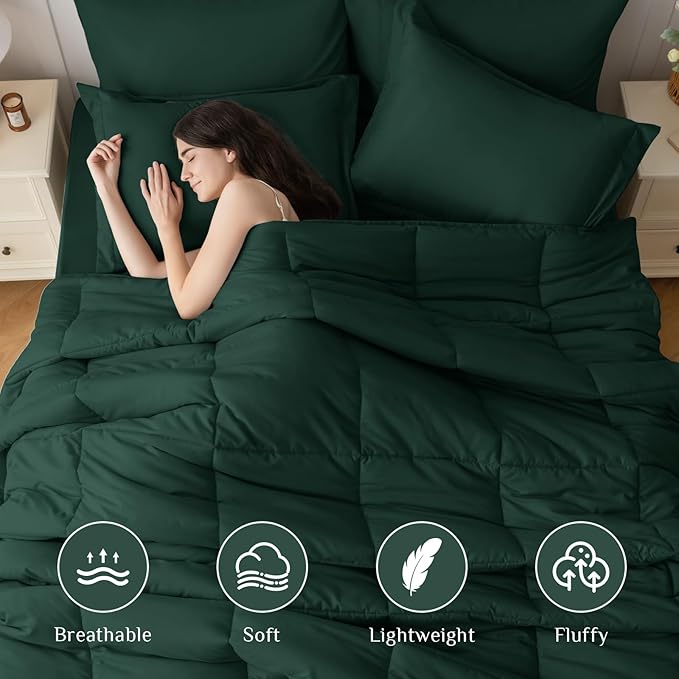 JOLLYVOGUE Twin XL Comforter Set, Ultra-Soft Bed in a Bag Twin XL Size 5 Pieces, Oeko-TEX Certified Bedding Set with Down Alternative Comforter, Sheets, Pillowcases & Shams, Emerald Green