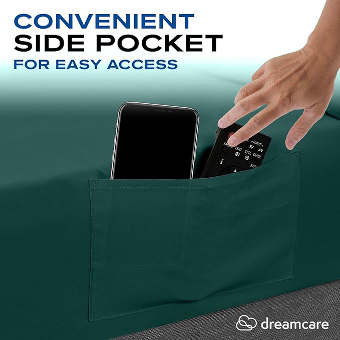 DREAMCARE Twin XL Sheet Sets - 4 pcs Breathable Cooling Bed Sheets - up to 15" Deep Pocket Twin XL Sheets Set with Side Pockets -Extra Soft 100% Brushed Hypoallergenic Hotel Luxury Bedding Emrld Green