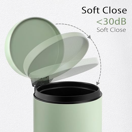 TIPGO Small Trash Can with Lid Soft Close, 4.5 Liters / 1.2 Gallon Bathroom Garbage Can, Mini Step Trash Bin, Stainless Steel Wastebasket for Bathroom, Bedroom, Office (Green) - Image 2