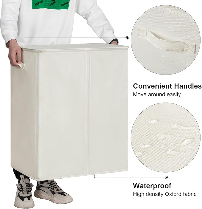 WOWLIVE 154L Double Laundry Hamper with Lid and Removable Laundry Bags, Large Dirty Clothes Hamper 2 section Collapsible Laundry Basket Dorm Room Storage for Bedroom, Bathroom, College,Beige - Image 6