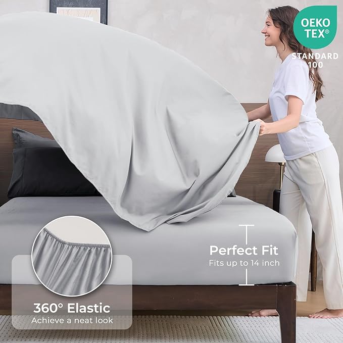 HEVUMYI Queen Comforter Set - 7-Piece All Season Bed in a Bag Queen, Ultra Soft Bedding Set with Comforter, Flat Sheet, Fitted Sheet, Pillowcases, Pillow Shams, Dark Grey & Light Grey
