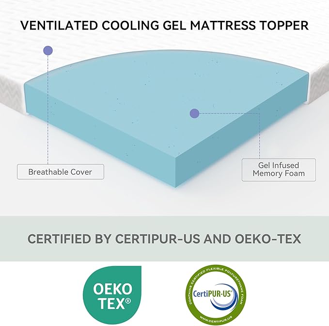3 Inch Plush Queen Gel Memory Foam Mattress Topper, Cooling Bed Topper with Removable Cover, Soft & Pain Relief & Breathable, CertiPUR-US & Oeko-Tex Certified