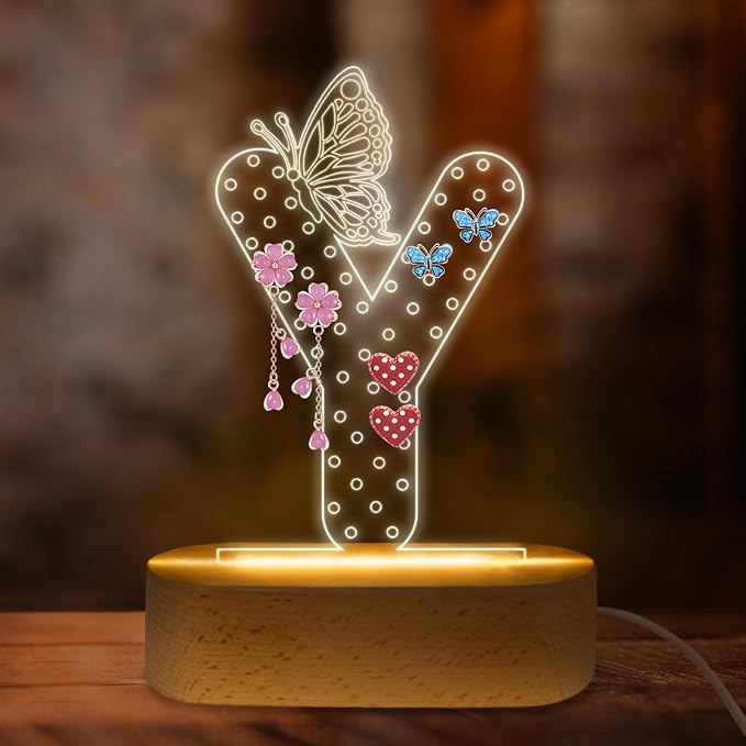 COSHAYSOO Earring Holder Organizer for Teen Girls with Butterfly Decorations LED Night Light USB Plug In, Initial Letter Earring Rack Vanity Dresser Table Accessories Letter Y by COSHAYSOO