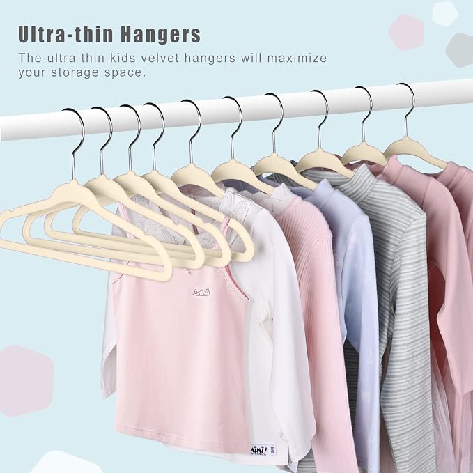 BAGAIL 50 Pack Kids Velvet Hangers 14 Inches Children's Clothes Hangers Non-Slip Baby Hangers for Infant/Toddler (Ivory) - Image 5