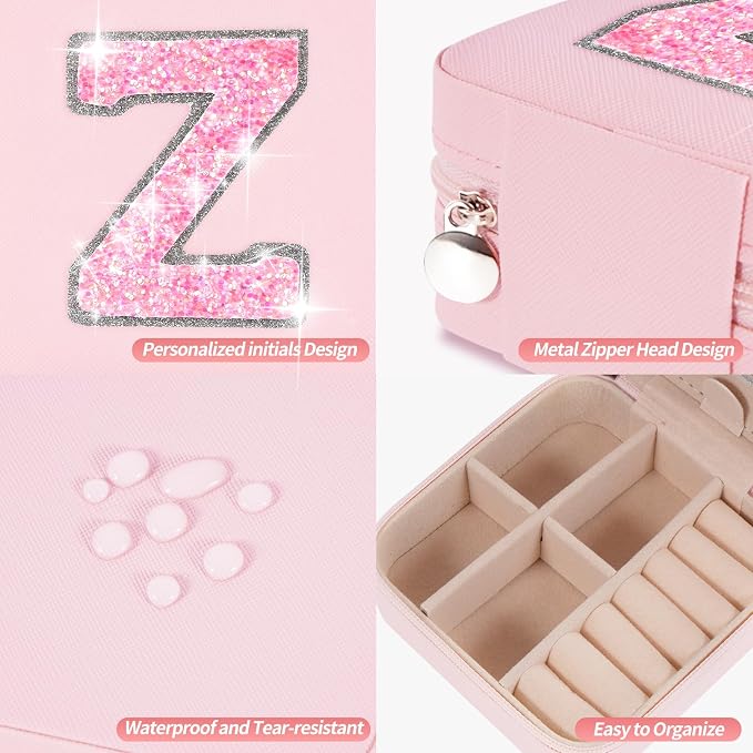 Uygafly Personalized Jewelry Case for Women Girls - Fashion Mini Jewelry Boxes - Trendy Travel Jewelry Organizer with Initials Letter - Teen Gifts | Pink,Z - Image 4